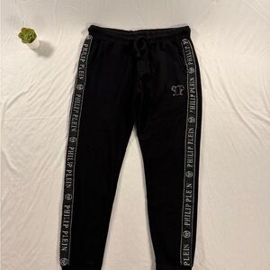 Philipp Plein Black Logo Tape Fleece Jogger Pants Women’s Size XXL